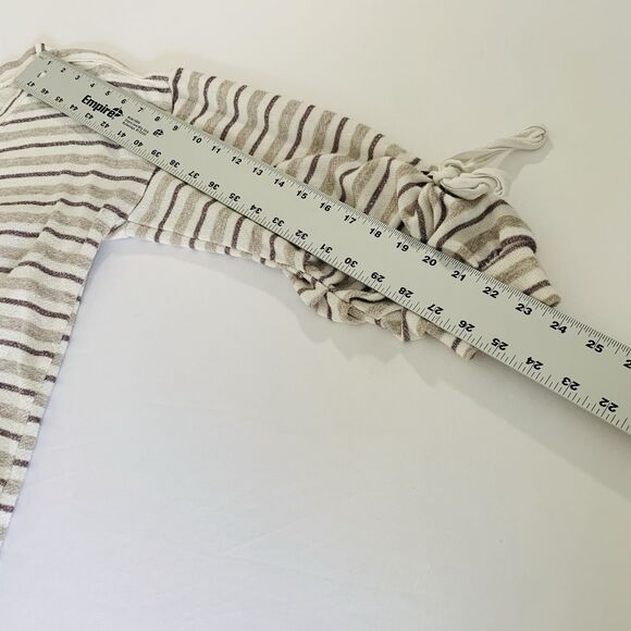 Democracy Top Women M Cream Brown Stripe Knit Lace Up Western Rodeo Cowgirl Boho - Picture 6 of 7